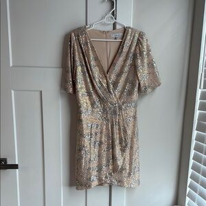 Adelyn Rae Gold Sequin Flutter Sleeve Mini Dress